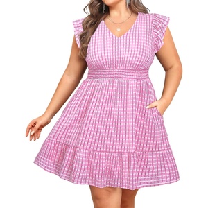 image:imageTalisea Womens Plus Size Summer Dress  Casual VNeck Flutter Sleeves ALine Short Sun Dress with Pockets for Beach VacationPink