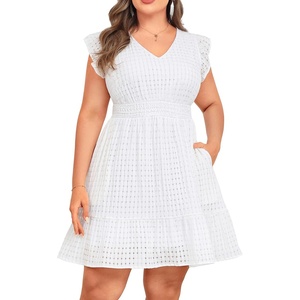 image:imageTalisea Womens Plus Size Summer Dress  Casual VNeck Flutter Sleeves ALine Short Sun Dress with Pockets for Beach VacationWhite