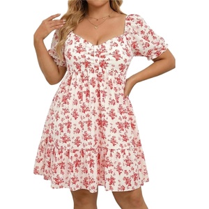 image:imageTalisea Womens Plus Size Summer Dress White Red Floral Sweetheart Neck Puff Short Sleeve Babydoll Spring Boho Teen Sundress
