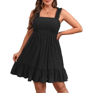 image:imageTalisea Womens Plus Size Summer Dresses  Casual Eyelet Square Neck Sleeveless Smocked Ruffle ALine Cute Short SundressBlack