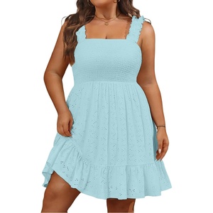 image:imageTalisea Womens Plus Size Summer Dresses  Casual Eyelet Square Neck Sleeveless Smocked Ruffle ALine Cute Short SundressLight Blue
