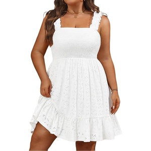 image:imageTalisea Womens Plus Size Summer Dresses  Casual Eyelet Square Neck Sleeveless Smocked Ruffle ALine Cute Short SundressWhite