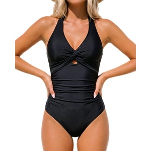 image:imageTummy Control One Piece Swimsuits  Women Halter Bathing Suit 2025 Twist Front Cut Out Full Coverage SwimwearBlack