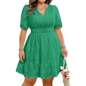 image:imageWomens Plus Size Summer Dresses  Hollow Out Eyelet Lace Ruffle Aline Short Graduation Dress for Beach Vacation PartyGreen