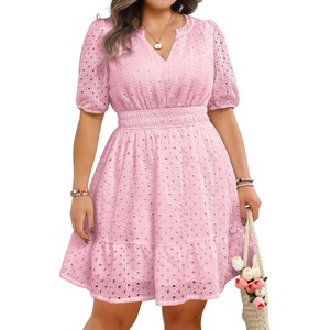 image:imageWomens Plus Size Summer Dresses  Hollow Out Eyelet Lace Ruffle Aline Short Graduation Dress for Beach Vacation PartyPink