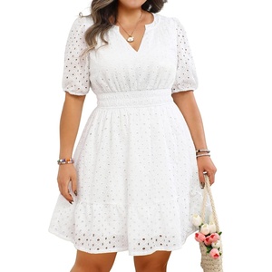 image:imageWomens Plus Size Summer Dresses  Hollow Out Eyelet Lace Ruffle Aline Short Graduation Dress for Beach Vacation PartyWhite