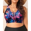 image:imagePlus Size Bikini Top Only  Women Swim Bra Lace Up Swimsuit Top V Neck Bathing Suit Tops for Large Bust Swimwear 2025Colorful Leaves