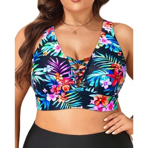 image:imagePlus Size Bikini Top Only  Women Swim Bra Lace Up Swimsuit Top V Neck Bathing Suit Tops for Large Bust Swimwear 2025Colorful Floral