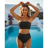 image:imageHigh Waisted Bandeau Bikini Set  Women Strapless Two Piece Swimsuits Ribbed Longline Full Coverage Bathing Suits SwimwearBlack