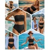 image:imageHigh Waisted Bandeau Bikini Set  Women Strapless Two Piece Swimsuits Ribbed Longline Full Coverage Bathing Suits SwimwearBlack