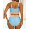 image:imageHigh Waisted Bandeau Bikini Set  Women Strapless Two Piece Swimsuits Ribbed Longline Full Coverage Bathing Suits SwimwearBlue