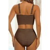 image:imageHigh Waisted Bandeau Bikini Set  Women Strapless Two Piece Swimsuits Ribbed Longline Full Coverage Bathing Suits SwimwearBrown