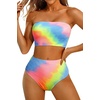 image:imageHigh Waisted Bandeau Bikini Set  Women Strapless Two Piece Swimsuits Ribbed Longline Full Coverage Bathing Suits SwimwearColorful Tie Dye