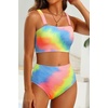 image:imageHigh Waisted Bandeau Bikini Set  Women Strapless Two Piece Swimsuits Ribbed Longline Full Coverage Bathing Suits SwimwearColorful Tie Dye
