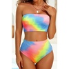 image:imageHigh Waisted Bandeau Bikini Set  Women Strapless Two Piece Swimsuits Ribbed Longline Full Coverage Bathing Suits SwimwearColorful Tie Dye