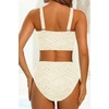 image:imageHigh Waisted Bandeau Bikini Set  Women Strapless Two Piece Swimsuits Ribbed Longline Full Coverage Bathing Suits SwimwearContrast Colorbeige