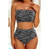 image:imageHigh Waisted Bandeau Bikini Set  Women Strapless Two Piece Swimsuits Ribbed Longline Full Coverage Bathing Suits SwimwearContrast Colorblack