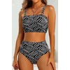 image:imageHigh Waisted Bandeau Bikini Set  Women Strapless Two Piece Swimsuits Ribbed Longline Full Coverage Bathing Suits SwimwearContrast Colorblack