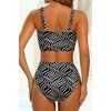 image:imageHigh Waisted Bandeau Bikini Set  Women Strapless Two Piece Swimsuits Ribbed Longline Full Coverage Bathing Suits SwimwearContrast Colorblack