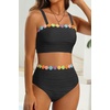 image:imageHigh Waisted Bandeau Bikini Set  Women Strapless Two Piece Swimsuits Ribbed Longline Full Coverage Bathing Suits SwimwearFloralblack