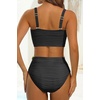 image:imageHigh Waisted Bandeau Bikini Set  Women Strapless Two Piece Swimsuits Ribbed Longline Full Coverage Bathing Suits SwimwearFloralblack