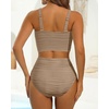 image:imageHigh Waisted Bandeau Bikini Set  Women Strapless Two Piece Swimsuits Ribbed Longline Full Coverage Bathing Suits SwimwearLight Brown