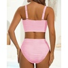 image:imageHigh Waisted Bandeau Bikini Set  Women Strapless Two Piece Swimsuits Ribbed Longline Full Coverage Bathing Suits SwimwearLight Pink