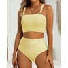 image:imageHigh Waisted Bandeau Bikini Set  Women Strapless Two Piece Swimsuits Ribbed Longline Full Coverage Bathing Suits SwimwearLight Yellow