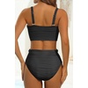 image:imageHigh Waisted Bandeau Bikini Set  Women Strapless Two Piece Swimsuits Ribbed Longline Full Coverage Bathing Suits SwimwearMeshblack