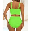 image:imageHigh Waisted Bandeau Bikini Set  Women Strapless Two Piece Swimsuits Ribbed Longline Full Coverage Bathing Suits SwimwearNeon Green