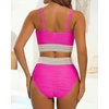 image:imageHigh Waisted Bandeau Bikini Set  Women Strapless Two Piece Swimsuits Ribbed Longline Full Coverage Bathing Suits SwimwearPink