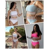 image:imageHigh Waisted Bandeau Bikini Set  Women Strapless Two Piece Swimsuits Ribbed Longline Full Coverage Bathing Suits SwimwearPink