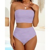 image:imageHigh Waisted Bandeau Bikini Set  Women Strapless Two Piece Swimsuits Ribbed Longline Full Coverage Bathing Suits SwimwearPurple