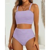image:imageHigh Waisted Bandeau Bikini Set  Women Strapless Two Piece Swimsuits Ribbed Longline Full Coverage Bathing Suits SwimwearPurple