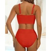 image:imageHigh Waisted Bandeau Bikini Set  Women Strapless Two Piece Swimsuits Ribbed Longline Full Coverage Bathing Suits SwimwearRed