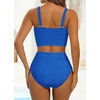 image:imageHigh Waisted Bandeau Bikini Set  Women Strapless Two Piece Swimsuits Ribbed Longline Full Coverage Bathing Suits SwimwearRoyal Blue