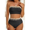 image:imageHigh Waisted Bandeau Bikini Set  Women Strapless Two Piece Swimsuits Ribbed Longline Full Coverage Bathing Suits SwimwearShellblack