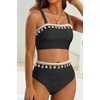 image:imageHigh Waisted Bandeau Bikini Set  Women Strapless Two Piece Swimsuits Ribbed Longline Full Coverage Bathing Suits SwimwearShellblack