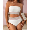 image:imageHigh Waisted Bandeau Bikini Set  Women Strapless Two Piece Swimsuits Ribbed Longline Full Coverage Bathing Suits SwimwearWhite