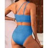 image:imageHigh Waisted Ribbed Bikini Swimsuit  Women Two Piece Bathing Suit One Shoulder Swimwear 2025Royal Blue