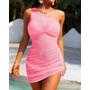 image:imageTalisea Sheer Swimsuit Coverup for Women Mesh Sexy One Shoulder Bathing Suit See Through Beach Swimwear Cover Ups DressHot Pink