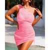 image:imageTalisea Sheer Swimsuit Coverup for Women Mesh Sexy One Shoulder Bathing Suit See Through Beach Swimwear Cover Ups DressHot Pink