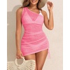 image:imageTalisea Sheer Swimsuit Coverup for Women Mesh Sexy One Shoulder Bathing Suit See Through Beach Swimwear Cover Ups DressHot Pink