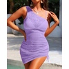 image:imageTalisea Sheer Swimsuit Coverup for Women Mesh Sexy One Shoulder Bathing Suit See Through Beach Swimwear Cover Ups DressPurple