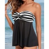 image:imageTalisea Women Bandeau Tankini Top Only Mesh Strapless Swimsuits Top Halter Flyaway Bathing Suits No BottomBlack Stripe