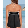 image:imageTalisea Women Bandeau Tankini Top Only Mesh Strapless Swimsuits Top Halter Flyaway Bathing Suits No BottomBlack Stripe