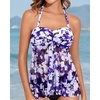 image:imageTalisea Women Bandeau Tankini Top Only Mesh Strapless Swimsuits Top Halter Flyaway Bathing Suits No BottomPurple Floral