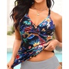 image:imageWomen Tankini Swimsuit Tops Only  Tummy Control Bathing Suit Top 2025 Modest V Neck Twist Front Cutout Swim Top No BottomBlack Flower