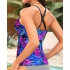 image:imageWomen Tankini Swimsuit Tops Only  Tummy Control Bathing Suit Top 2025 Modest V Neck Twist Front Cutout Swim Top No BottomBlue Purple Leaves