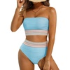 image:imageHigh Waisted Bandeau Bikini Set  Women Strapless Two Piece Swimsuits Ribbed Longline Full Coverage Bathing Suits SwimwearBlue